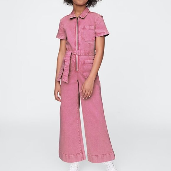 GAP Other - GAP Kids Pink Denim Belted Jumpsuit Romper Size 14 Girl